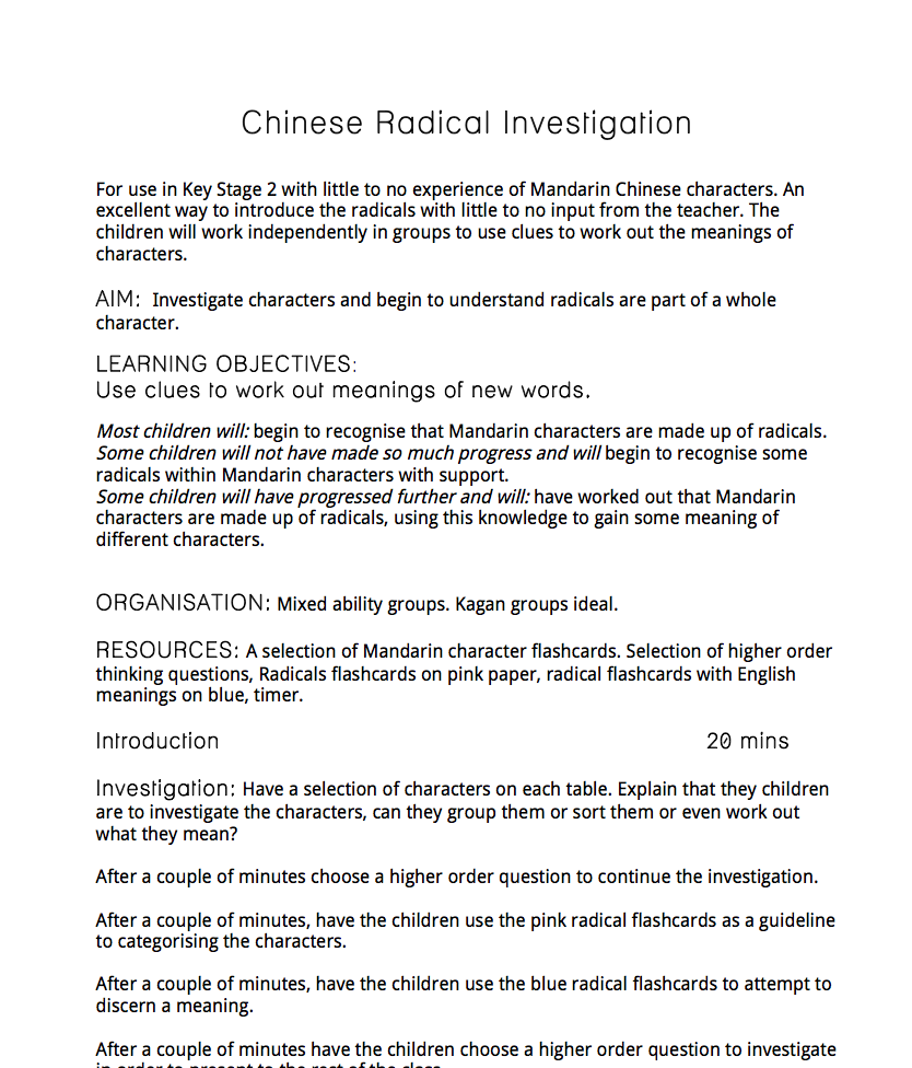 Chinese Radical Investigation